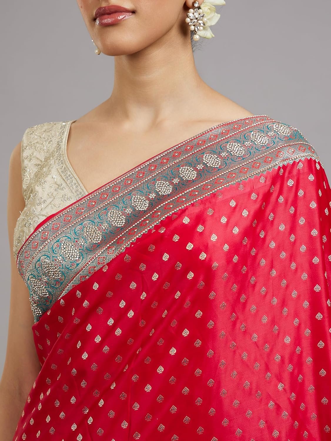 MOHEY Women's Art Silk Stone Work|Weave Saree with Blouse Piece - Image 4