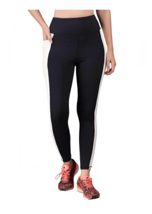 Generic Women's Polyester Solid Ankle length High Waisted Tights (Navy Blue)