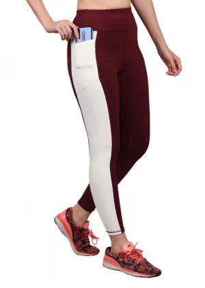 Generic Women's Polyester Solid Ankle length High Waisted Tights (Maroon)