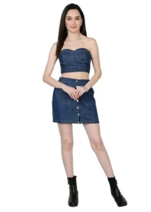 Generic Women's Casual Denim Sleeveless Bluster Top (Blue)