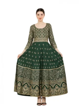 Generic Women's Casual Rayon 3-4th Sleeves Anarkali Kurti (Green)