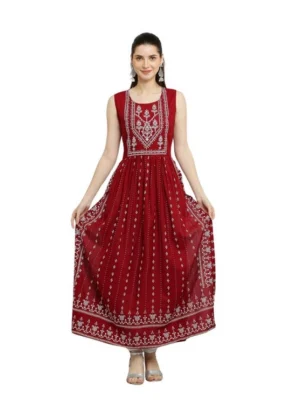 Generic Women's Casual Rayon Sleeveless Kurti (Maroon)