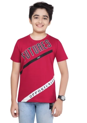 Generic Boy's Cotton Grapic Printed Round Neck T-Shirt (Marron)