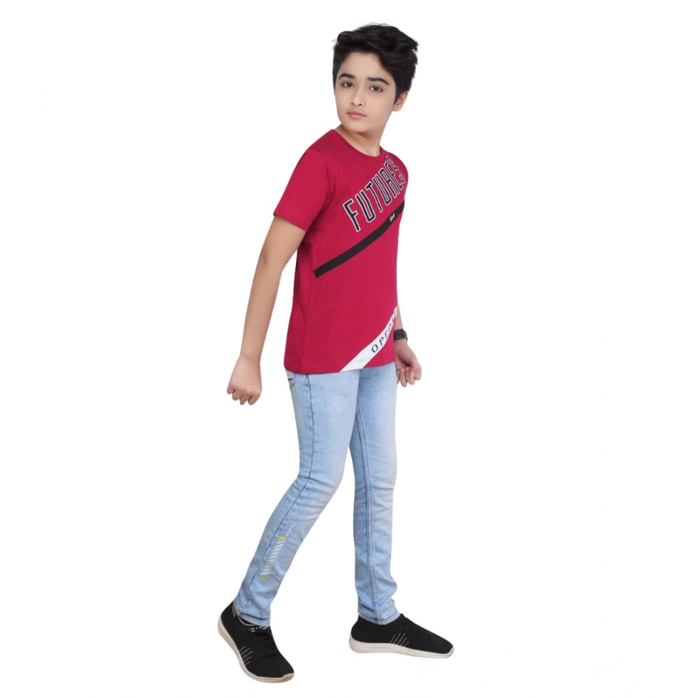 Generic Boy's Cotton Grapic Printed Round Neck T-Shirt (Marron) - Image 3