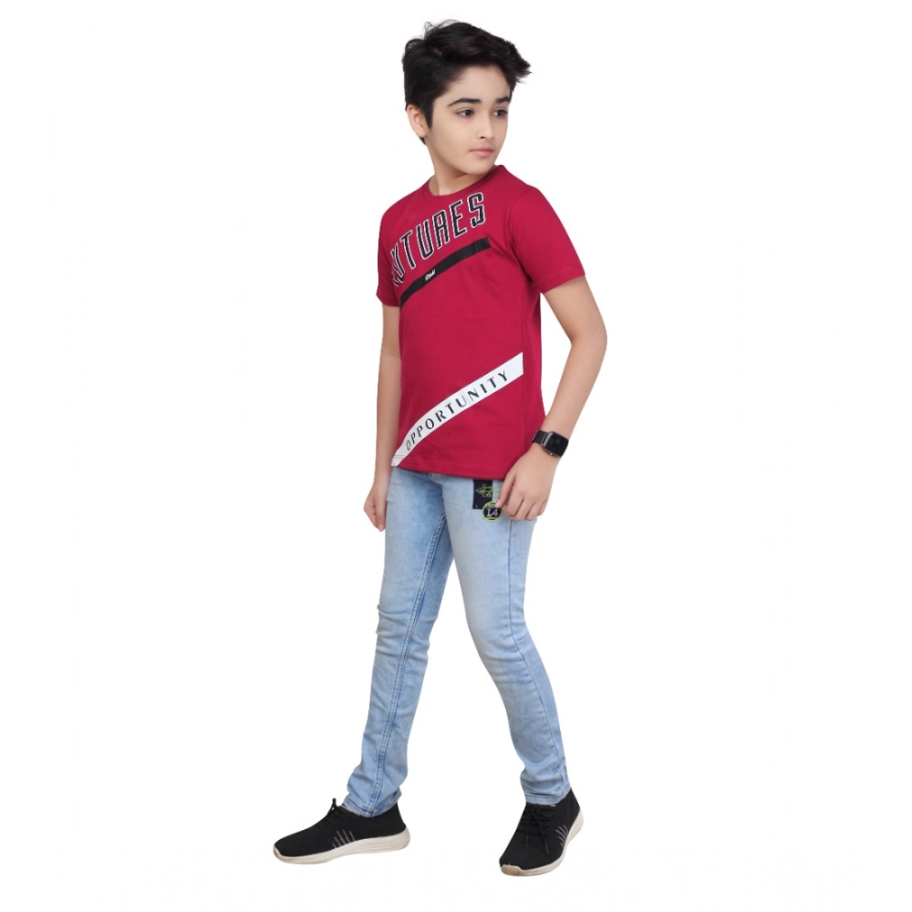 Generic Boy's Cotton Grapic Printed Round Neck T-Shirt (Marron) - Image 4