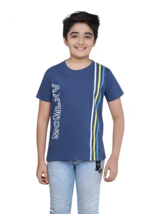 Generic Boy's Cotton Grapic Printed Round Neck T-Shirt (Blue)