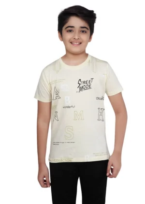 Generic Boy's Cotton Grapic Printed Round Neck T-Shirt (Beige )