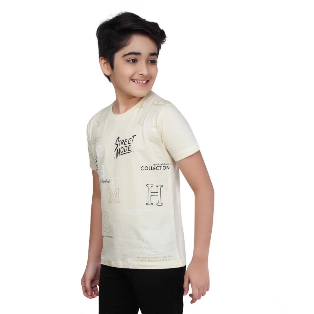 Generic Boy's Cotton Grapic Printed Round Neck T-Shirt (Beige ) - Image 4