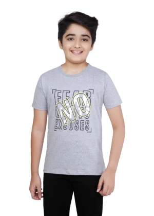 Generic Boy's Cotton Grapic Printed Round Neck T-Shirt (Grey Melange)