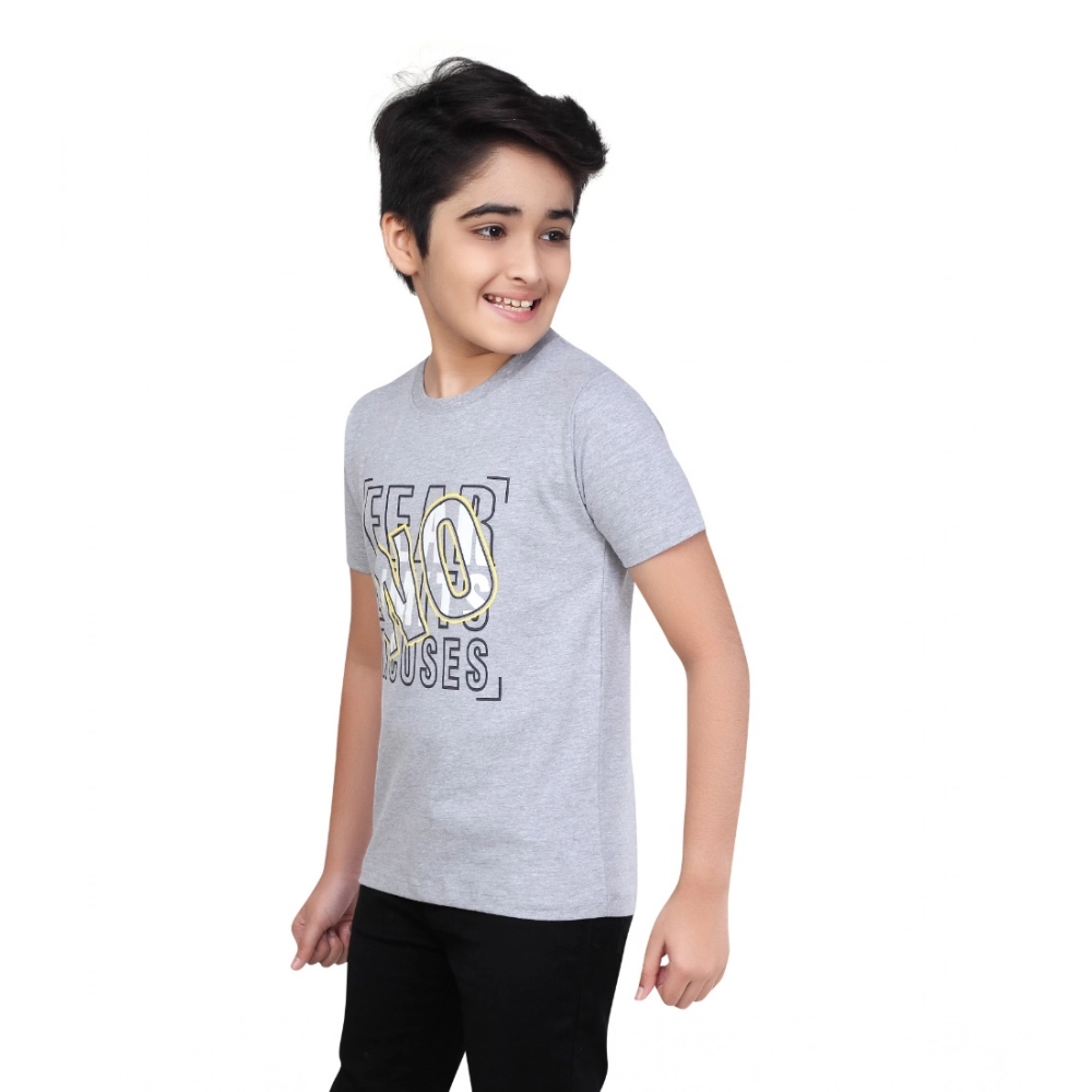 Generic Boy's Cotton Grapic Printed Round Neck T-Shirt (Grey Melange) - Image 4