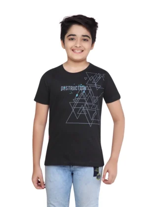 Generic Boy's Cotton Grapic Printed Round Neck T-Shirt (Black)