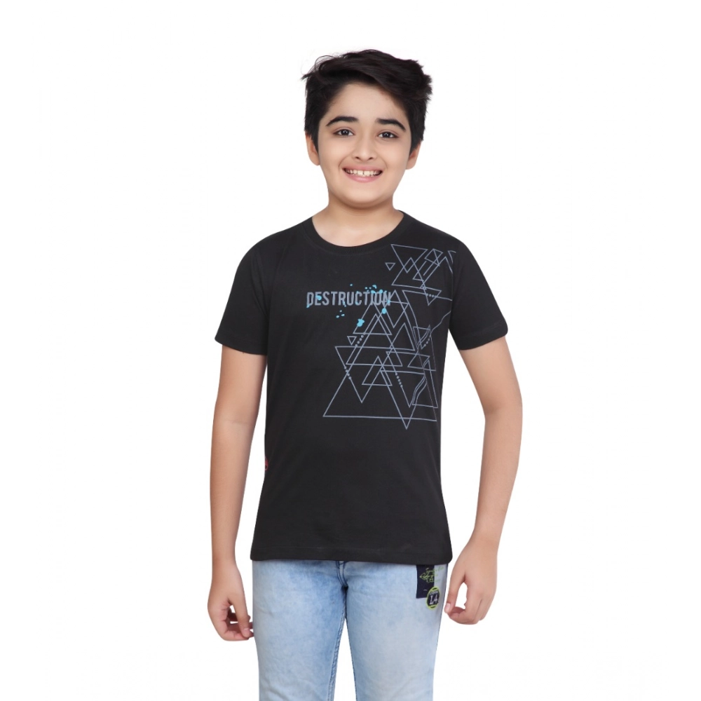 Generic Boy's Cotton Grapic Printed Round Neck T-Shirt (Black)