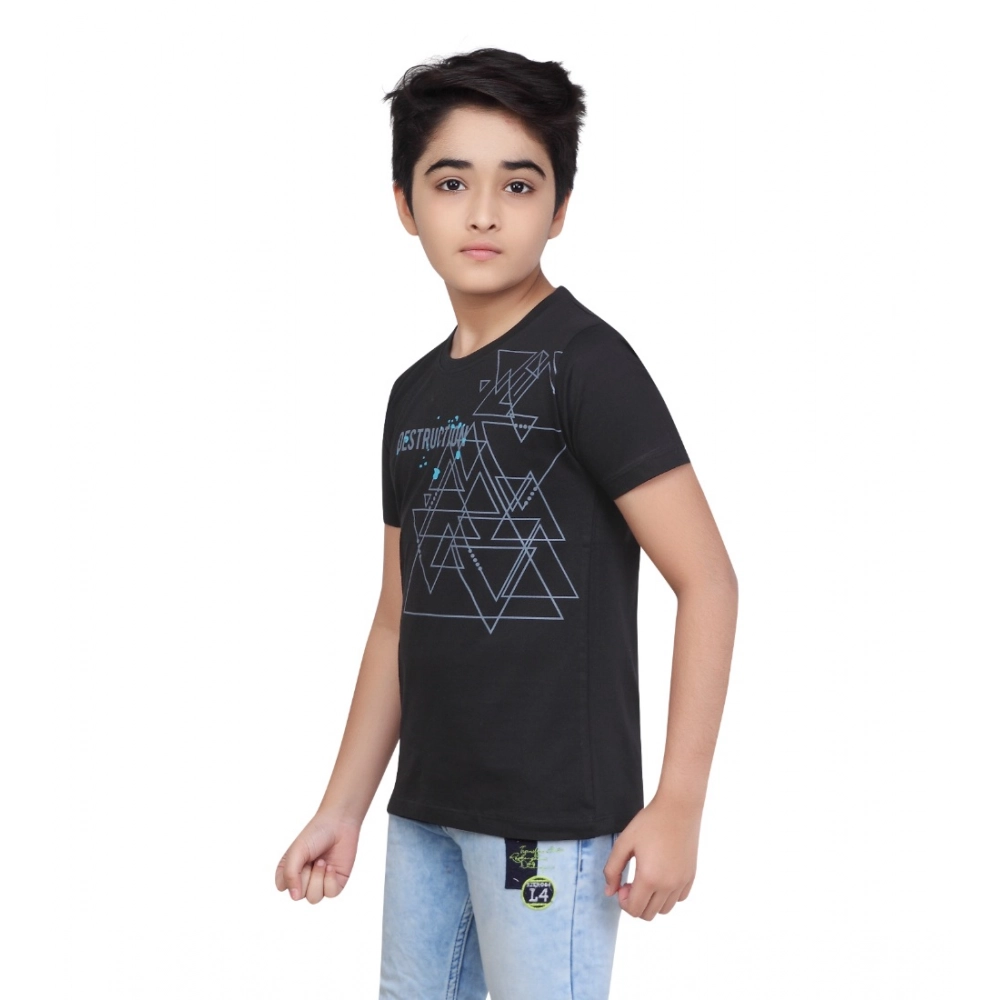 Generic Boy's Cotton Grapic Printed Round Neck T-Shirt (Black) - Image 4
