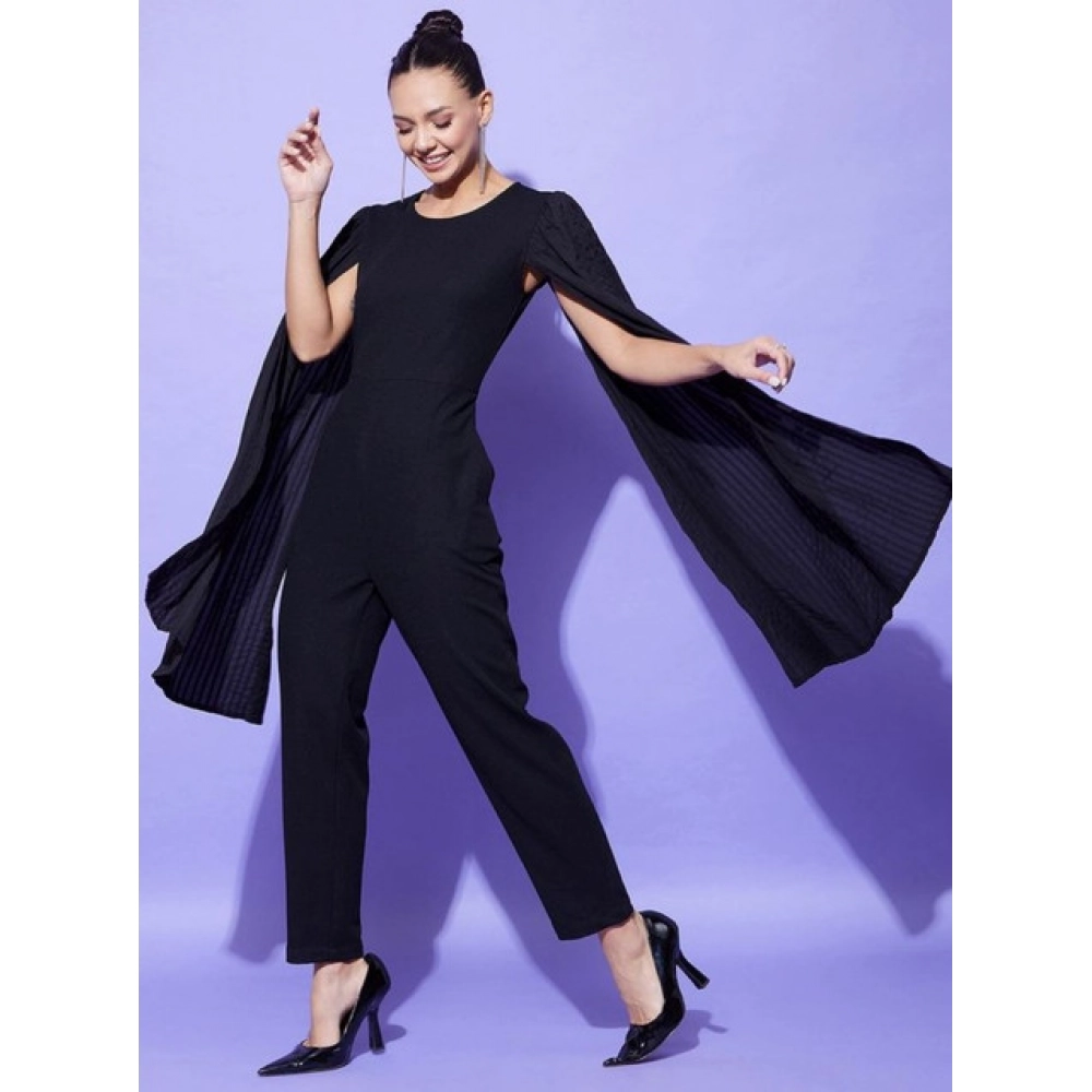 Generic Women's Polyeter Solid Cape Sleeve Jumpsuit (Black) - Image 2