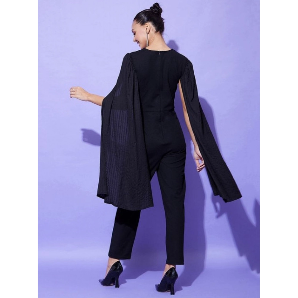 Generic Women's Polyeter Solid Cape Sleeve Jumpsuit (Black) - Image 3