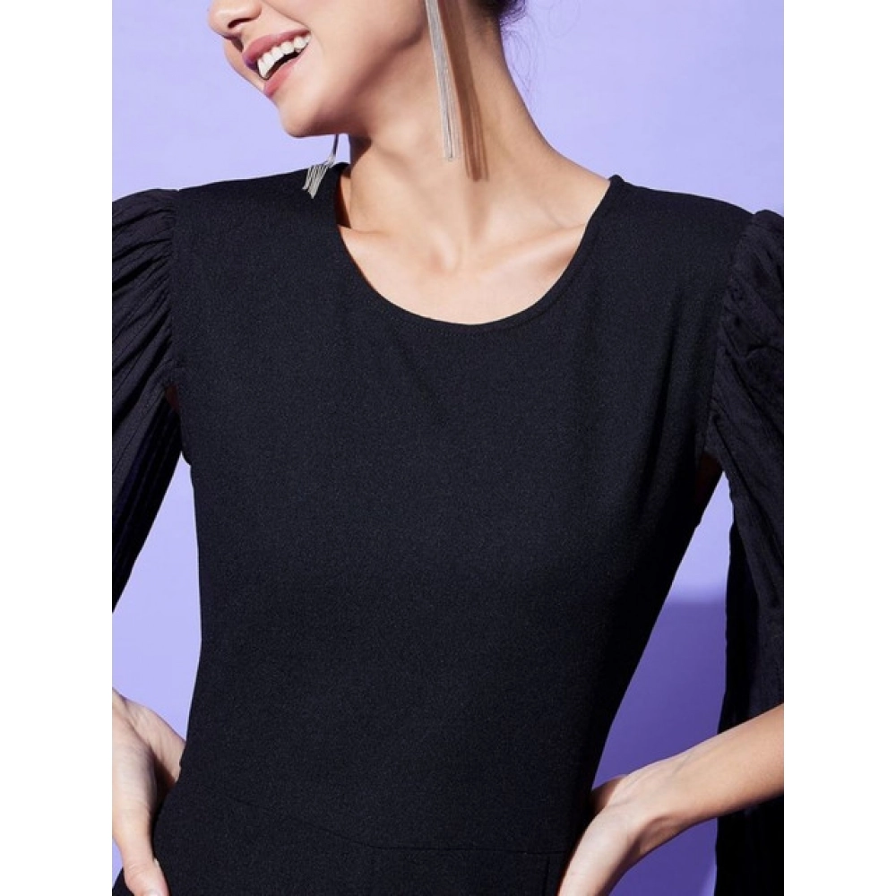 Generic Women's Polyeter Solid Cape Sleeve Jumpsuit (Black) - Image 4