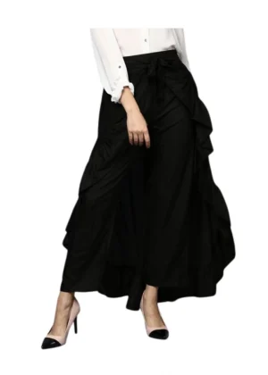 Generic Women's Rayon Ruffled Elasticated Skirt (Black)