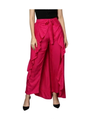 Generic Women's Rayon Ruffled Elasticated Skirt (Pink)
