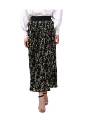 Generic Women's Georgette Chain Print Elasticated Skirt (Black-Cream)