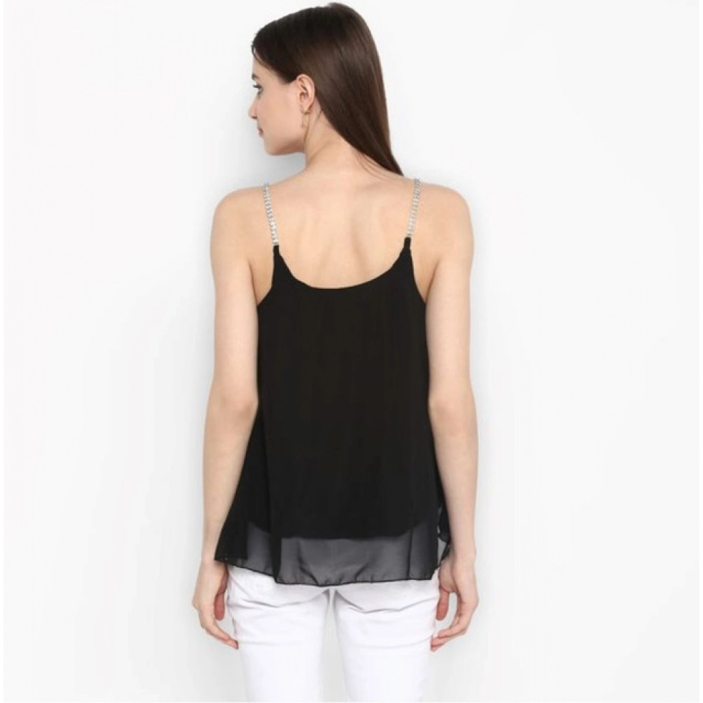 Generic Women's Polyester Embellished Shoulder Straps Top (Black) - Image 2