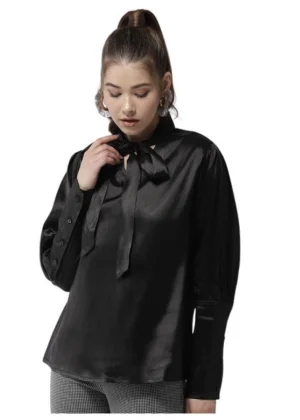 Generic Women's Polyester Solid Long Sleeves Top (Black)