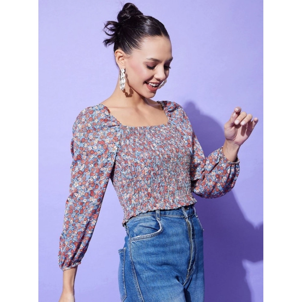 Generic Women's Polyester Floral Long Sleeves Top (Multicolor) - Image 2
