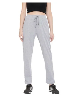 Generic Women's Cotton Solid Elasticated Track Pants (Light Grey)