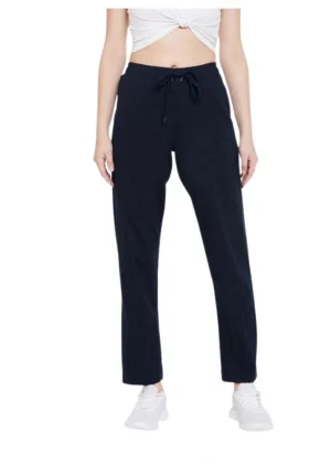 Generic Women's Cotton Solid Elasticated Track Pants (Navy)