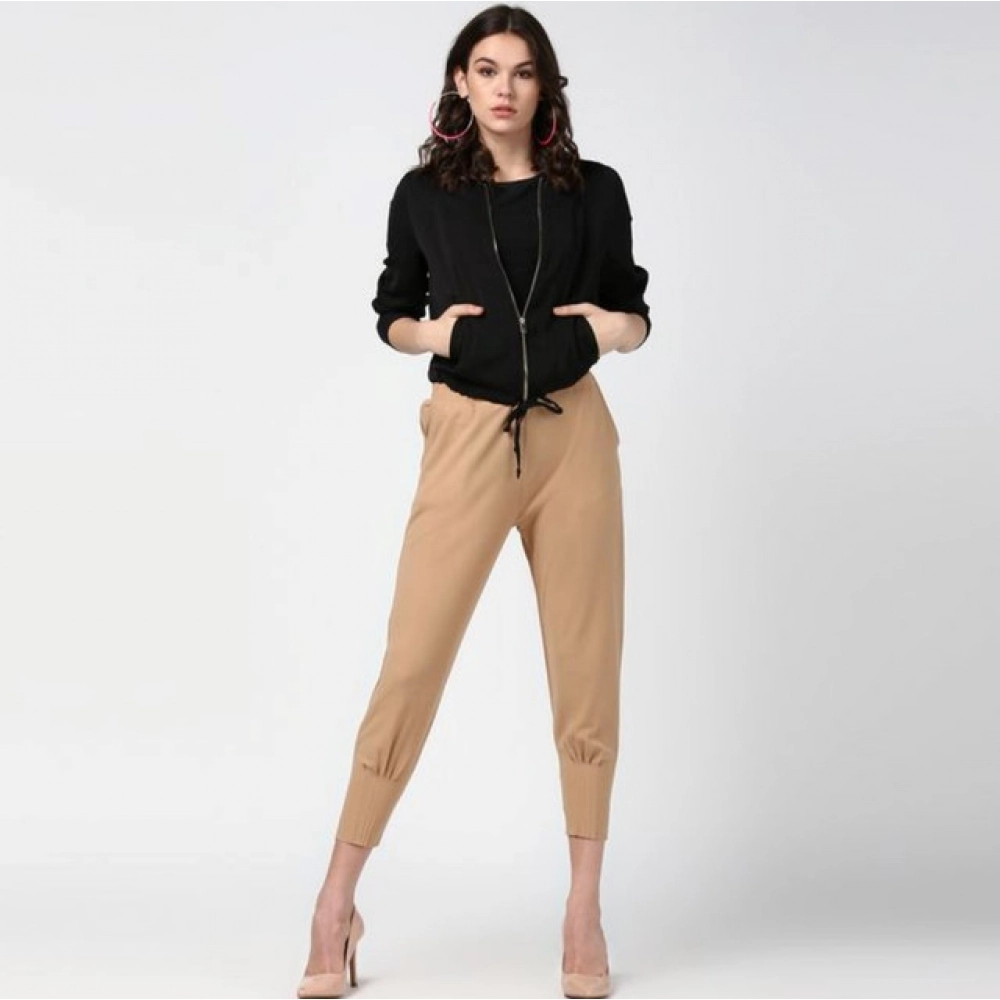 Generic Women's Polyester Solid Elasticated Trousers (Beige) - Image 3