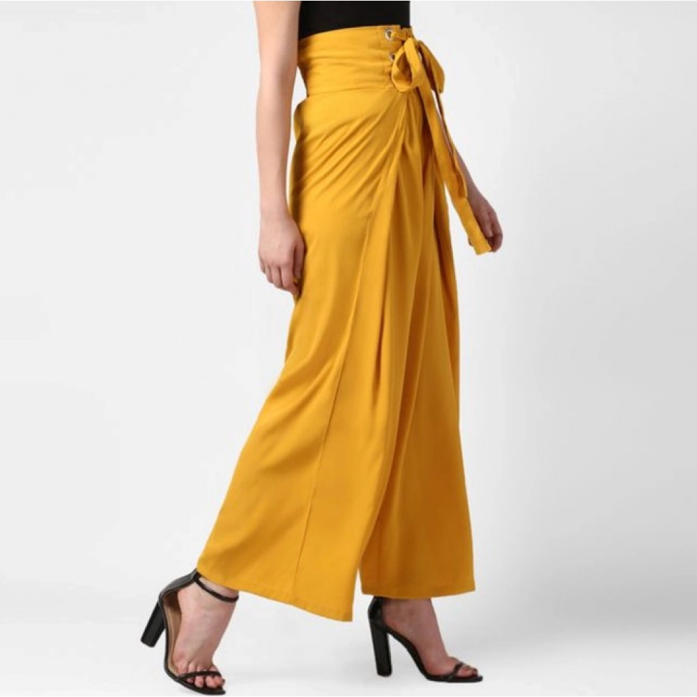 Generic Women's Polyester Solid Smocked Trousers (Yellow) - Image 4