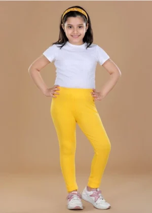 Generic Girl's Cotton Lycra Solid Elasticated Leggings (Yellow)