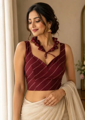 Generic Women's Silk Embellished Sweetheart Neck Sleeveless Readymade Padded Blouse (Maroon, Size 38)